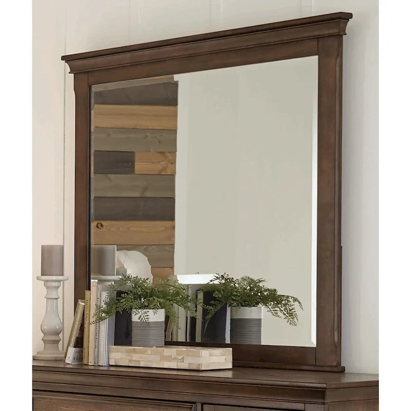 Ensemble de chambre à coucher à panneaux 4 pièces Clemence beige et chêne bruni