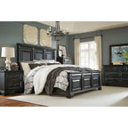 Ensemble de chambre à coucher Roundhill Furniture Renova Vintage à panneaux de bois noirs