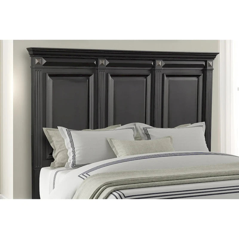 Ensemble de chambre à coucher Roundhill Furniture Renova Vintage à panneaux de bois noirs