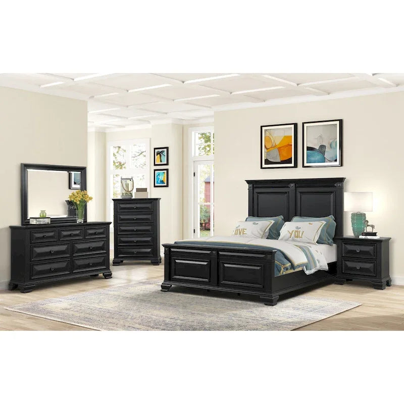 Ensemble de chambre à coucher Roundhill Furniture Renova Vintage à panneaux de bois noirs