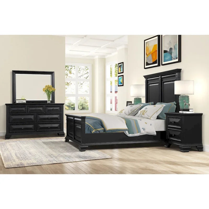 Ensemble de chambre à coucher Roundhill Furniture Renova Vintage à panneaux de bois noirs
