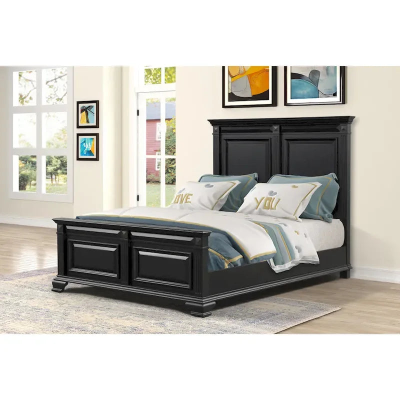 Ensemble de chambre à coucher Roundhill Furniture Renova Vintage à panneaux de bois noirs