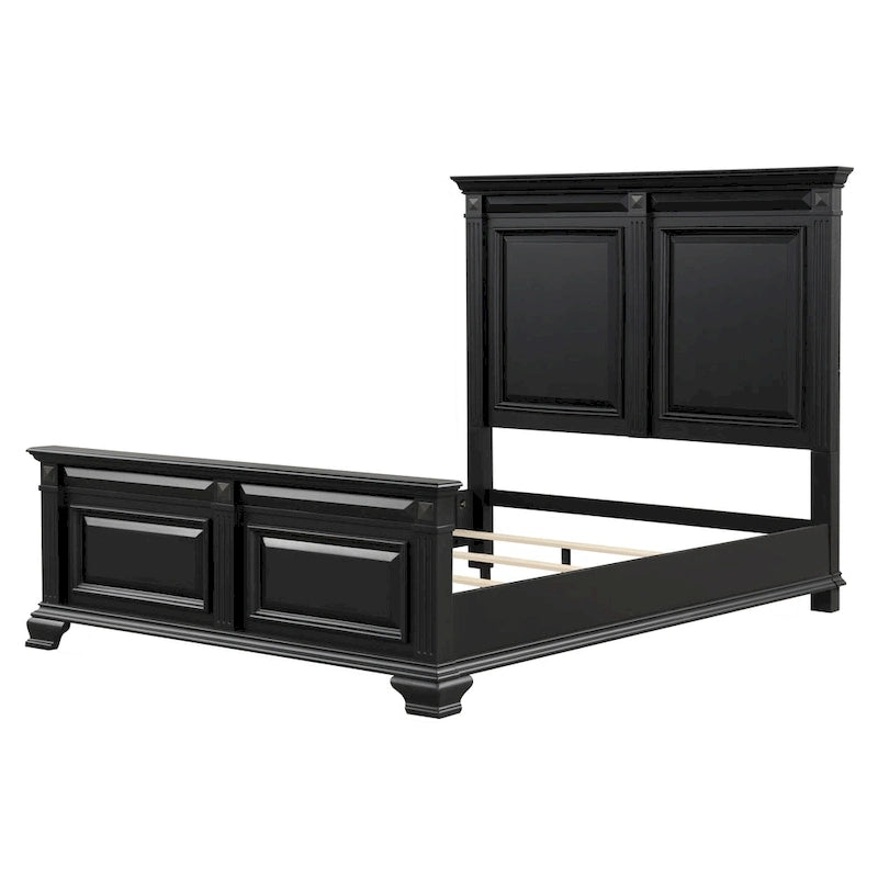 Ensemble de chambre à coucher Roundhill Furniture Renova Vintage à panneaux de bois noirs