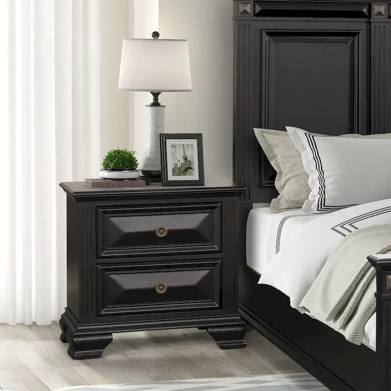 Ensemble de chambre à coucher Roundhill Furniture Renova Vintage à panneaux de bois noirs