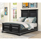 Ensemble de chambre à coucher Roundhill Furniture Renova Vintage en bois noir, comprenant un lit à panneaux, une commode, un miroir et deux tables de chevet.