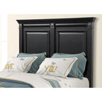 Ensemble de chambre à coucher Roundhill Furniture Renova Vintage en bois noir, comprenant un lit à panneaux, une commode, un miroir et deux tables de chevet.