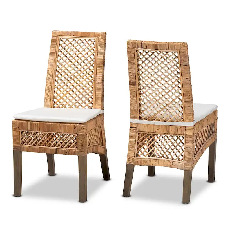 Lot de 2 chaises de salle à manger modernes en rotin naturel marron style bohème