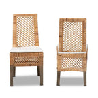 Lot de 2 chaises de salle à manger modernes en rotin naturel marron style bohème