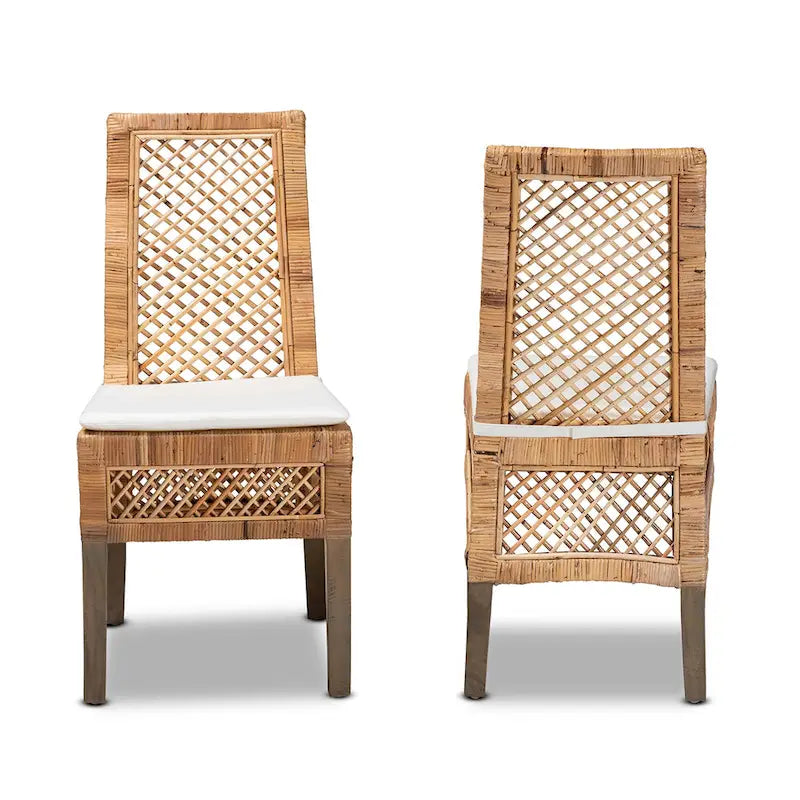 Lot de 2 chaises de salle à manger modernes en rotin naturel marron style bohème