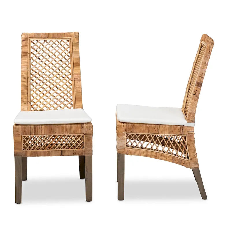 Lot de 2 chaises de salle à manger modernes en rotin naturel marron style bohème
