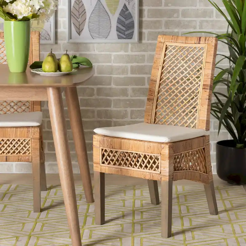 Lot de 2 chaises de salle à manger modernes en rotin naturel marron style bohème