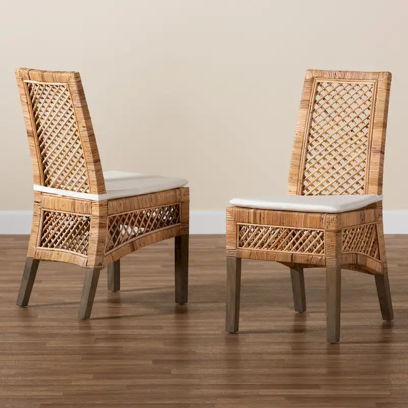 Lot de 2 chaises de salle à manger modernes en rotin naturel marron style bohème
