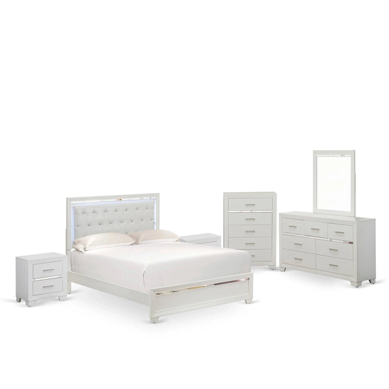 Ensemble de chambre à coucher East West Furniture Pandora en bois, avec cadre de lit queen, finition blanche (option pièces)