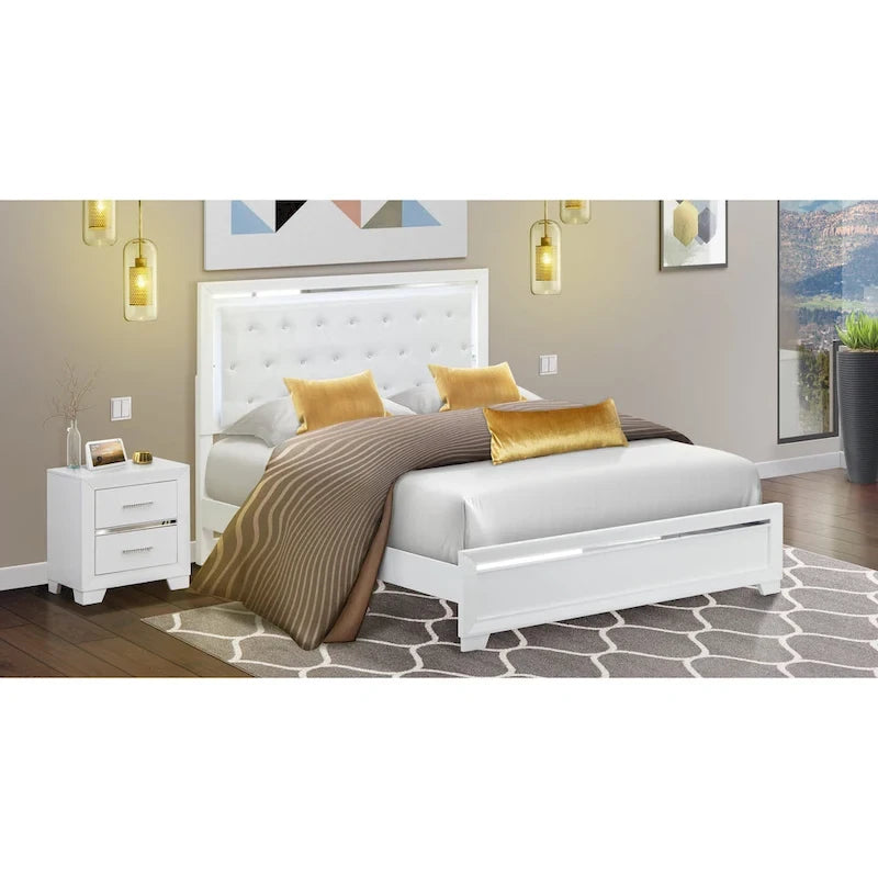 Ensemble de chambre à coucher East West Furniture Pandora en bois, avec cadre de lit queen, finition blanche (option pièces)