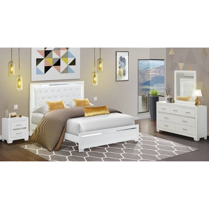 Ensemble de chambre à coucher East West Furniture Pandora en bois, avec cadre de lit queen, finition blanche (option pièces)