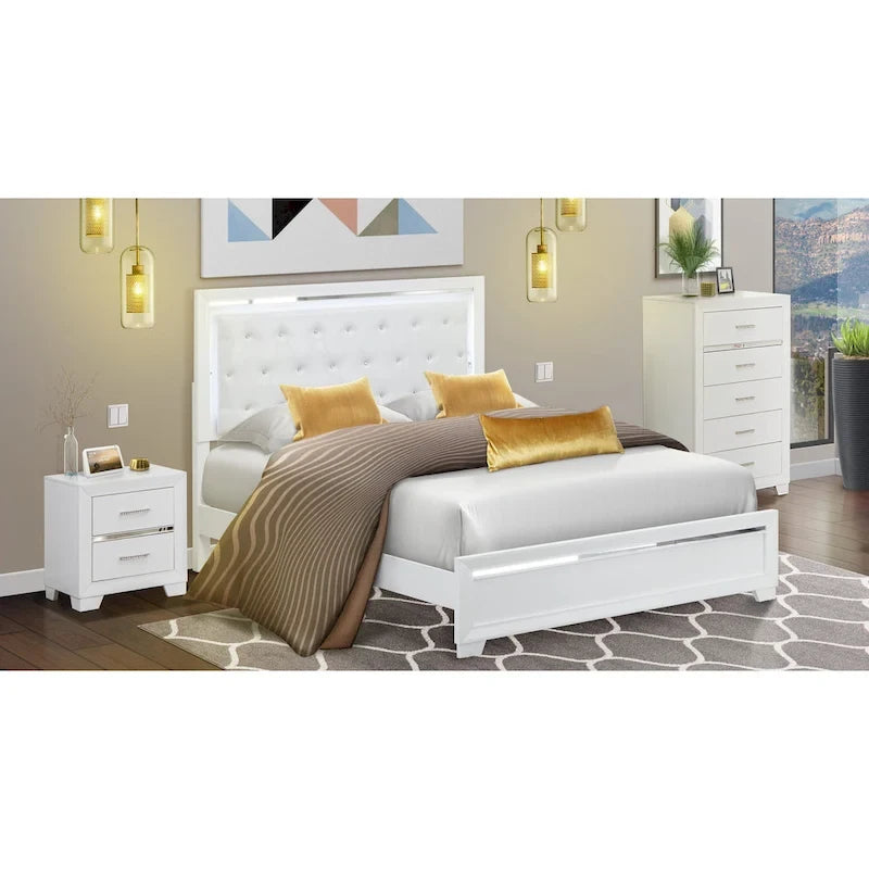 Ensemble de chambre à coucher East West Furniture Pandora en bois, avec cadre de lit queen, finition blanche (option pièces)