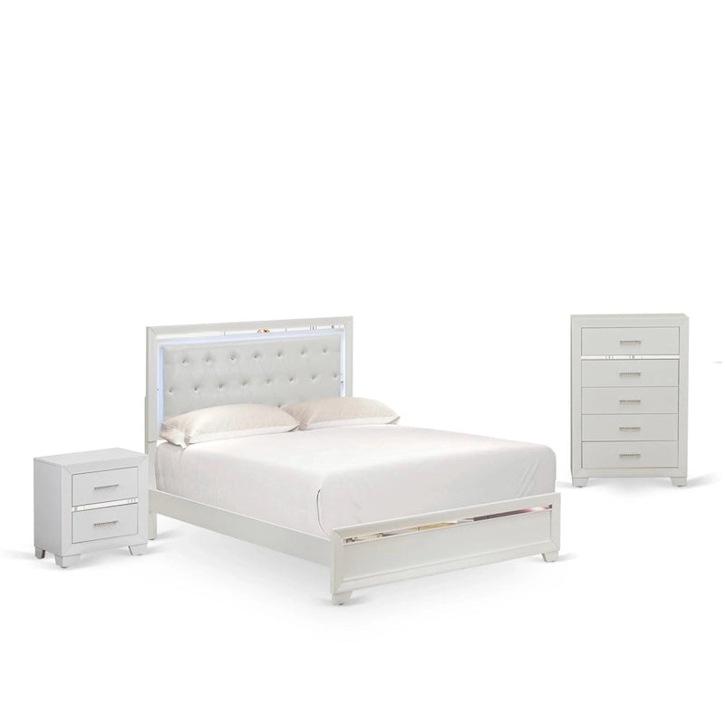 Ensemble de chambre à coucher East West Furniture Pandora en bois, avec cadre de lit queen, finition blanche (option pièces)