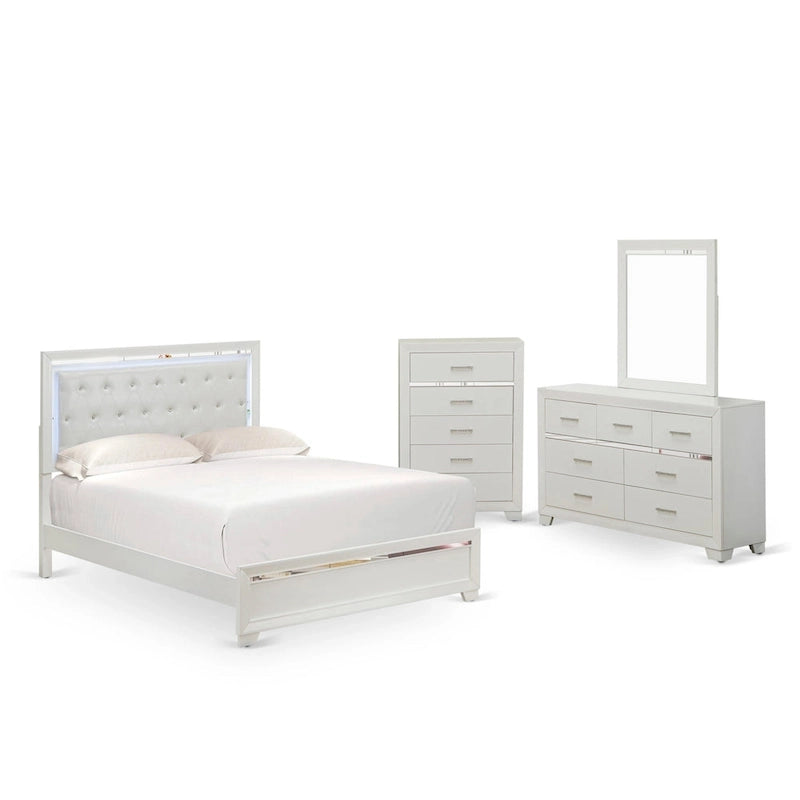 Ensemble de chambre à coucher East West Furniture Pandora en bois, avec cadre de lit queen, finition blanche (option pièces)