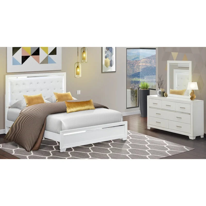 Ensemble de chambre à coucher East West Furniture Pandora en bois, avec cadre de lit queen, finition blanche (option pièces)