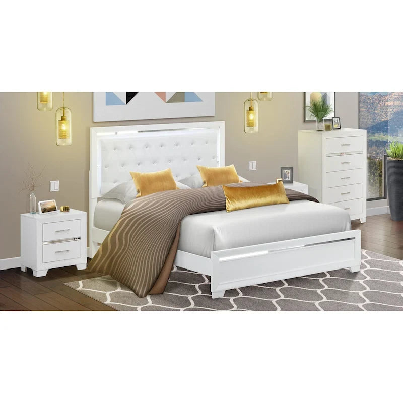 Ensemble de chambre à coucher East West Furniture Pandora en bois, avec cadre de lit queen, finition blanche (option pièces)