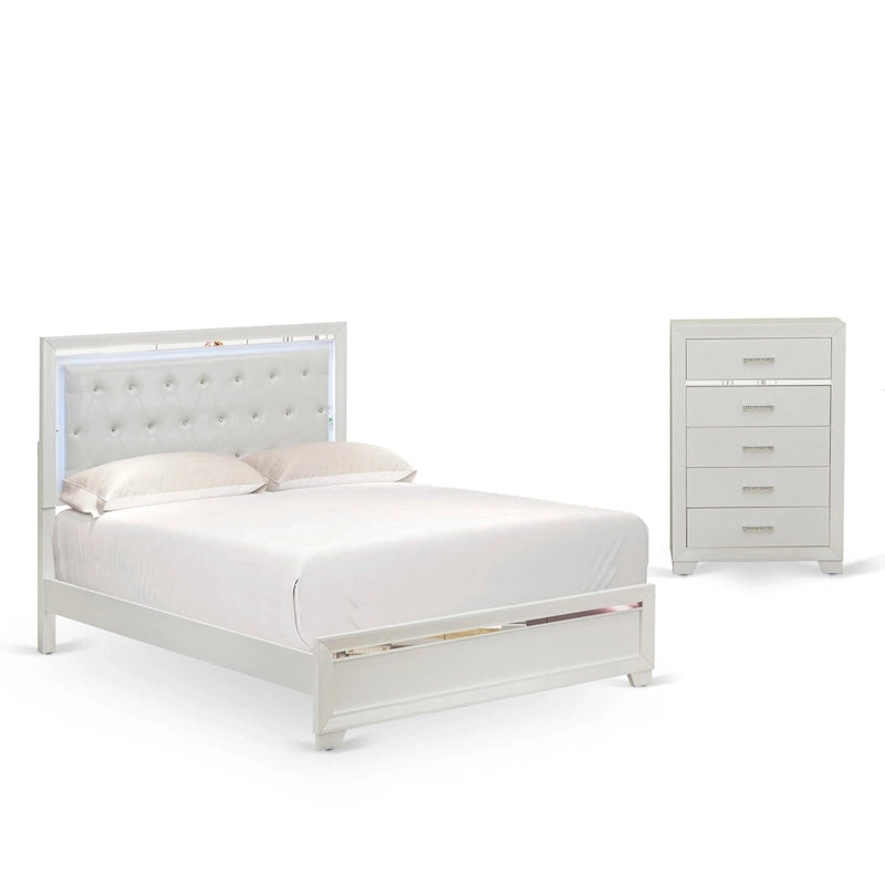 Ensemble de chambre à coucher East West Furniture Pandora en bois, avec cadre de lit queen, finition blanche (option pièces)