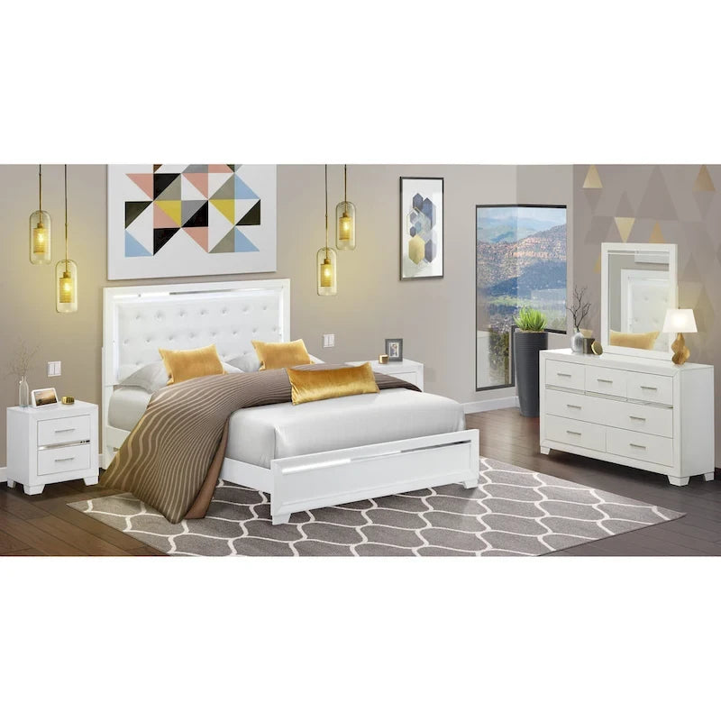 Ensemble de chambre à coucher East West Furniture Pandora en bois, avec cadre de lit queen, finition blanche (option pièces)