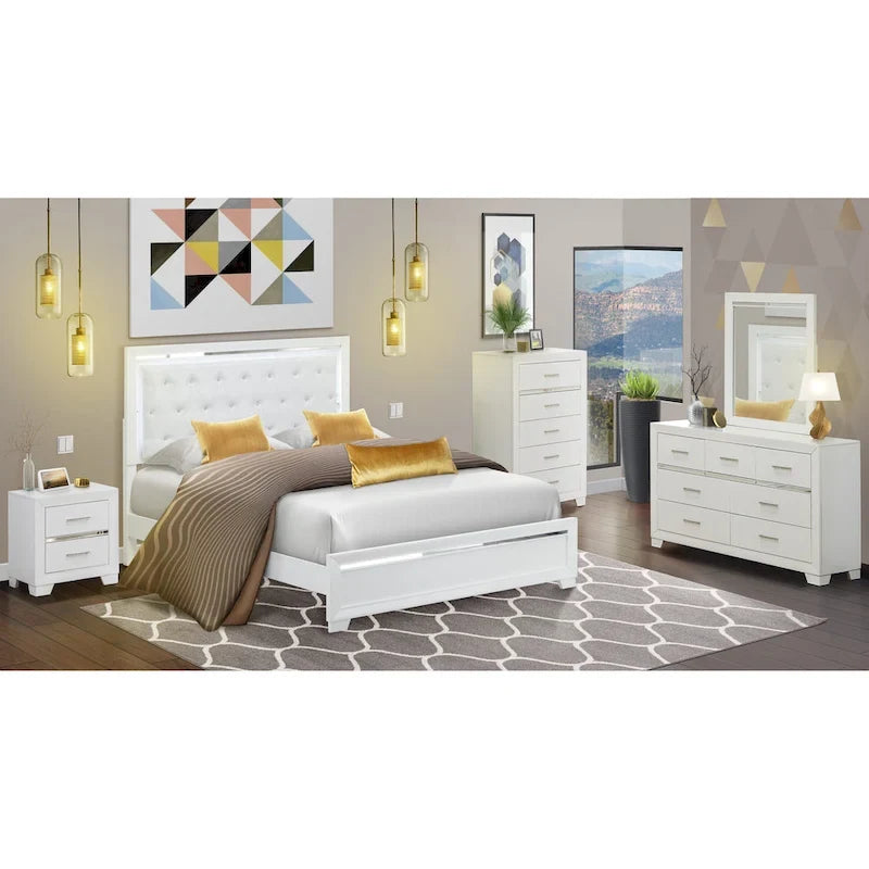 Ensemble de chambre à coucher East West Furniture Pandora en bois, avec cadre de lit queen, finition blanche (option pièces)