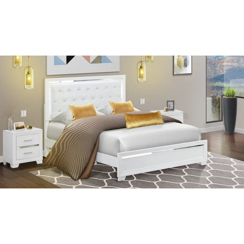 Ensemble de chambre à coucher East West Furniture Pandora en bois, avec cadre de lit queen, finition blanche (option pièces)
