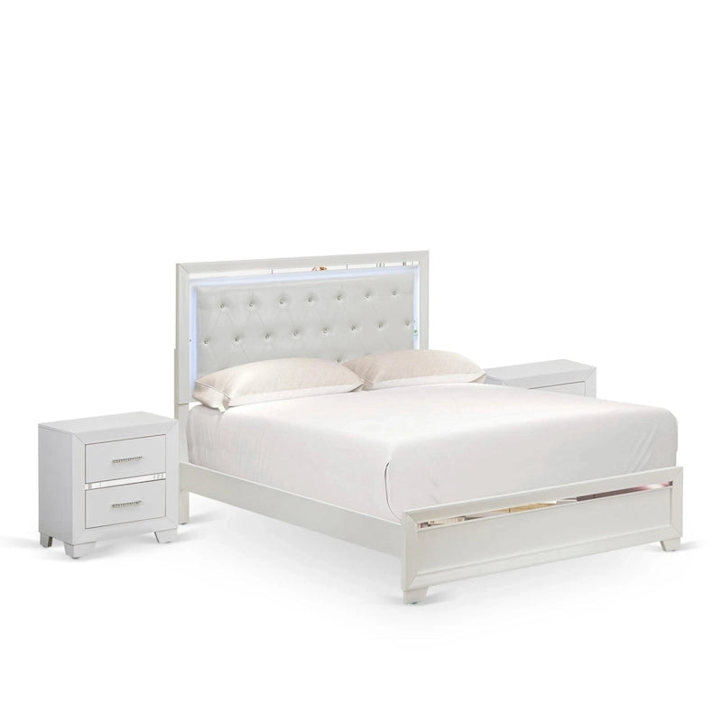 Ensemble de chambre à coucher East West Furniture Pandora en bois, avec cadre de lit queen, finition blanche (option pièces)