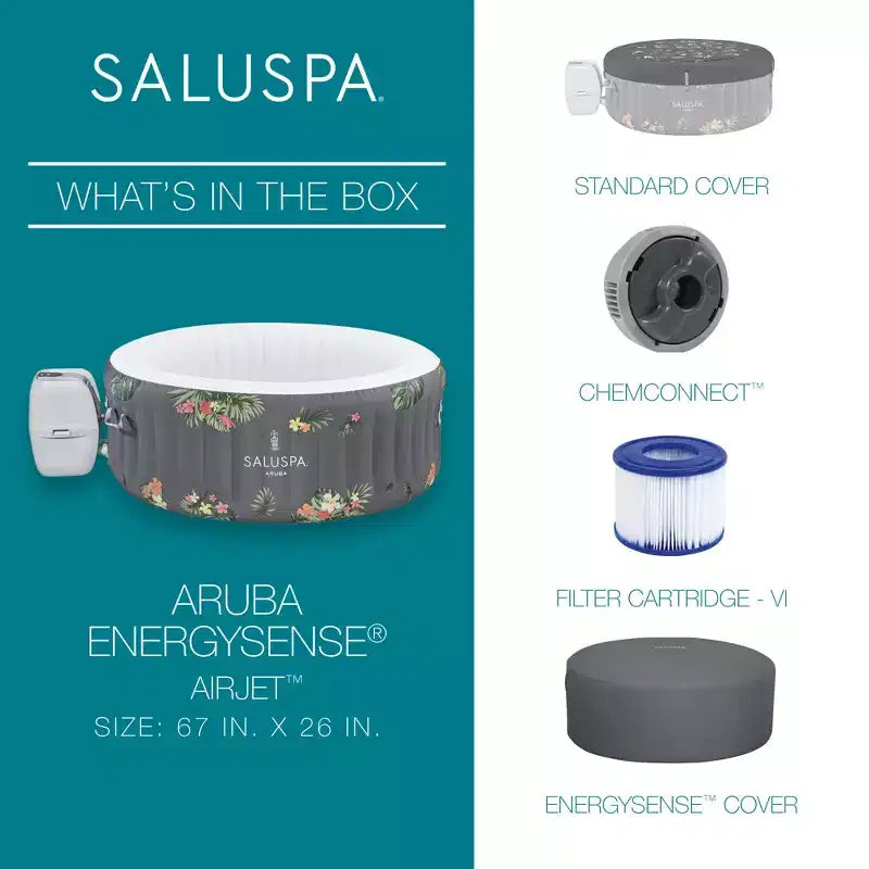 Bestway SaluSpa Aruba AirJet Grand bain à remous gonflable rond pour 2 à 3 personnes, spa extérieur portable avec 110 jets d'air, gris