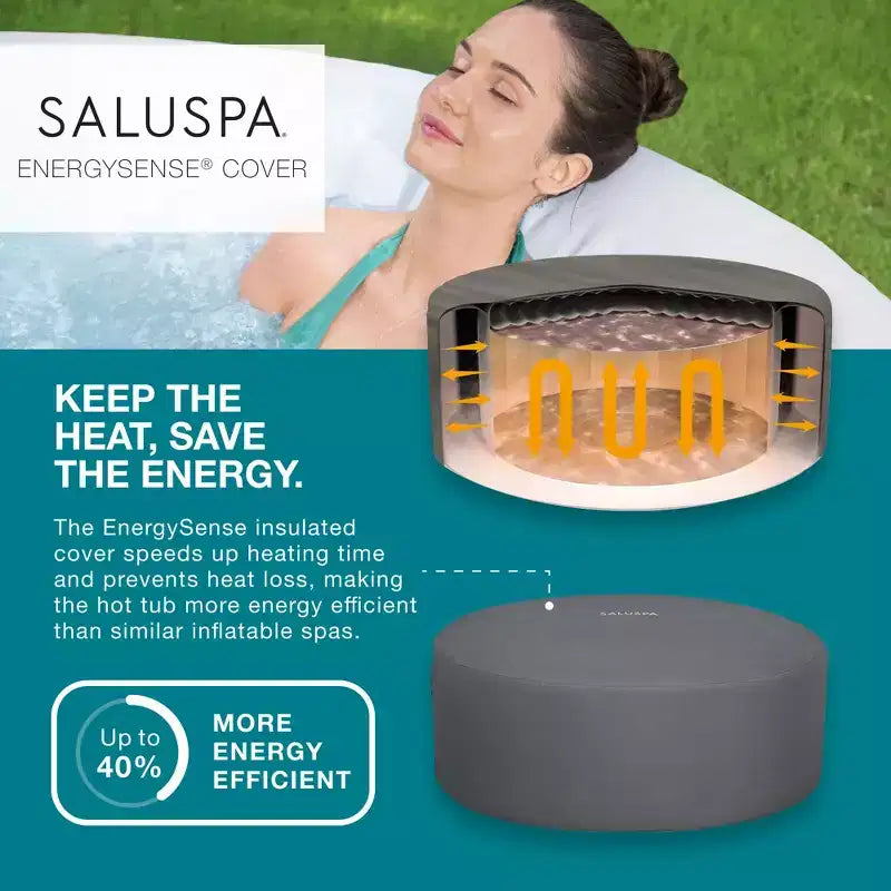 Bestway SaluSpa Aruba AirJet Grand bain à remous gonflable rond pour 2 à 3 personnes, spa extérieur portable avec 110 jets d'air, gris