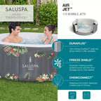 Bestway SaluSpa Aruba AirJet Grand bain à remous gonflable rond pour 2 à 3 personnes, spa extérieur portable avec 110 jets d'air, gris