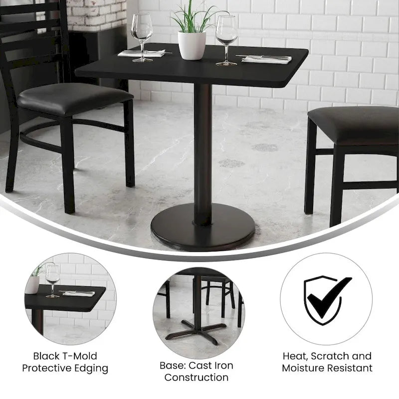 Plateau de table stratifié carré avec base de table ronde de 18 po de hauteur - 30 po L x 30 po P x 31,125 po H