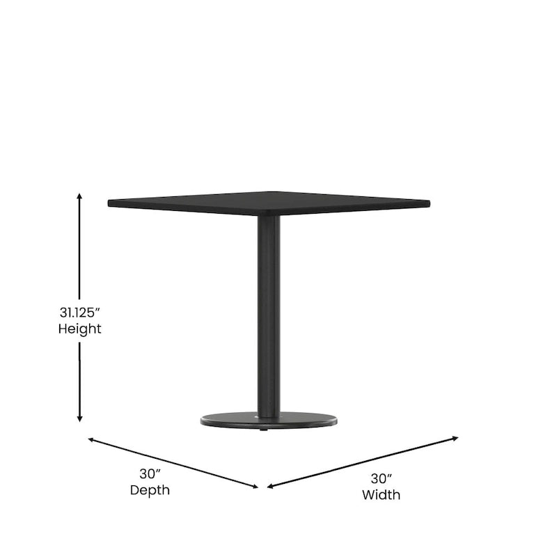 Plateau de table stratifié carré avec base de table ronde de 18 po de hauteur - 30 po L x 30 po P x 31,125 po H