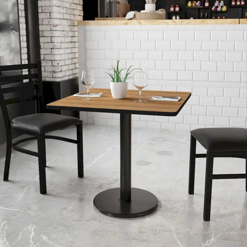 Plateau de table stratifié carré avec base de table ronde de 18 po de hauteur - 30 po L x 30 po P x 31,125 po H