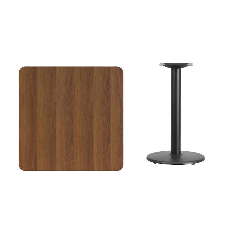 Plateau de table stratifié carré avec base de table ronde de 18 po de hauteur - 30 po L x 30 po P x 31,125 po H