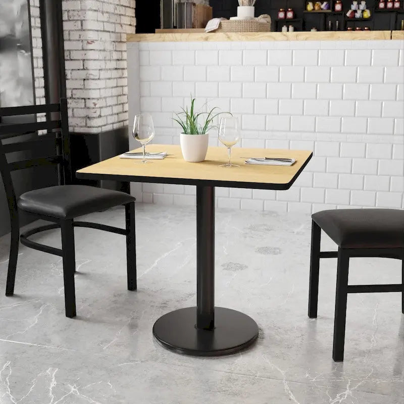 Plateau de table stratifié carré avec base de table ronde de 18 po de hauteur - 30 po L x 30 po P x 31,125 po H