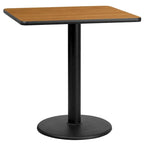 Plateau de table stratifié carré avec base de table ronde de 18 po de hauteur - 30 po L x 30 po P x 31,125 po H