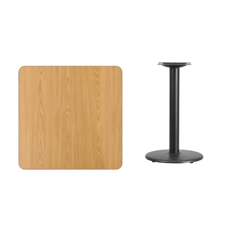 Plateau de table stratifié carré avec base de table ronde de 18 po de hauteur - 30 po L x 30 po P x 31,125 po H