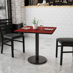 Plateau de table stratifié carré avec base de table ronde de 18 po de hauteur - 30 po L x 30 po P x 31,125 po H