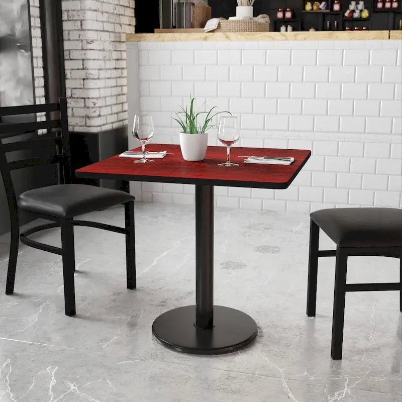 Plateau de table stratifié carré avec base de table ronde de 18 po de hauteur - 30 po L x 30 po P x 31,125 po H