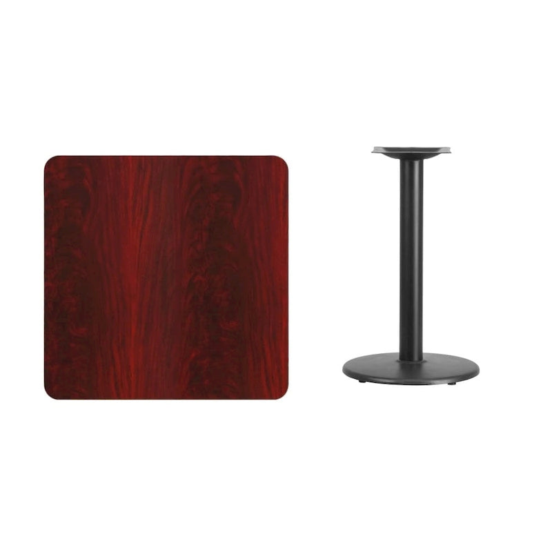 Plateau de table stratifié carré avec base de table ronde de 18 po de hauteur - 30 po L x 30 po P x 31,125 po H