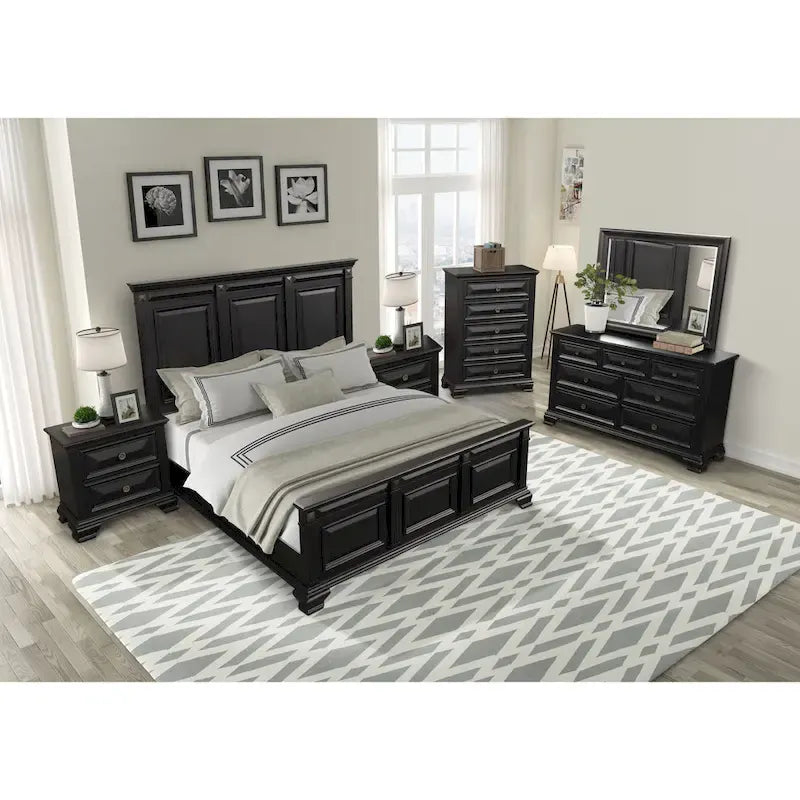 Ensemble de chambre à coucher traditionnel 6 pièces Roundhill Furniture Renova Vintage en bois noir