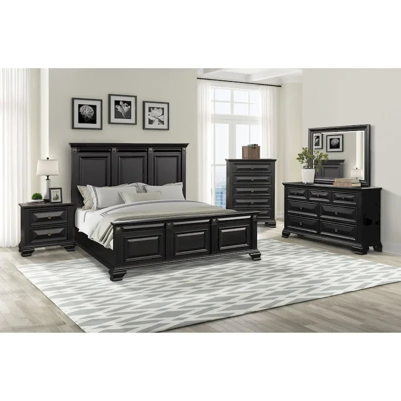 Ensemble de chambre à coucher traditionnel 6 pièces Roundhill Furniture Renova Vintage en bois noir