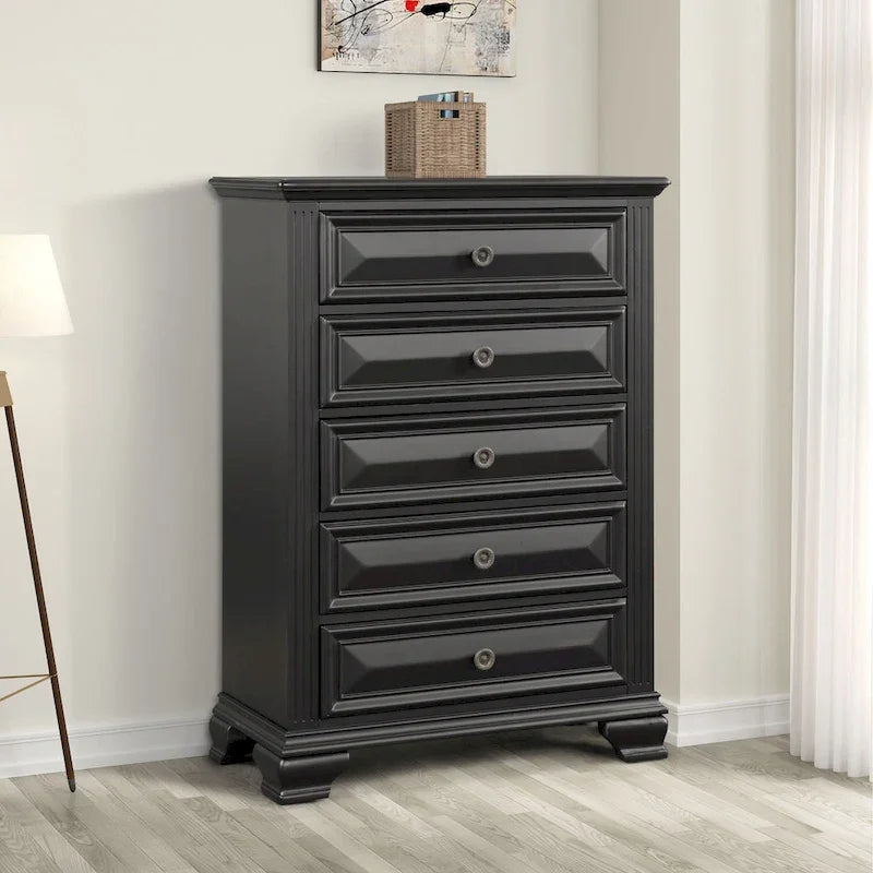 Ensemble de chambre à coucher traditionnel 6 pièces Roundhill Furniture Renova Vintage en bois noir