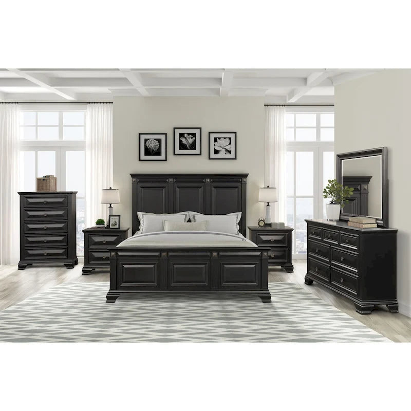 Ensemble de chambre à coucher traditionnel 6 pièces Roundhill Furniture Renova Vintage en bois noir