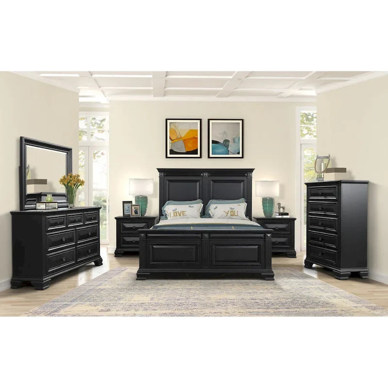 Ensemble de chambre à coucher traditionnel 6 pièces Roundhill Furniture Renova Vintage en bois noir