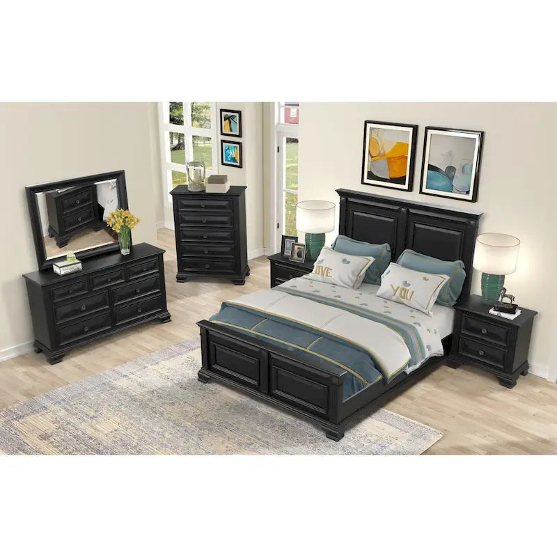 Ensemble de chambre à coucher traditionnel 6 pièces Roundhill Furniture Renova Vintage en bois noir