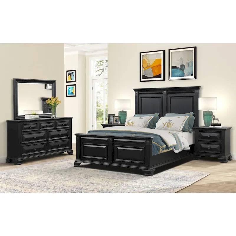 Ensemble de chambre à coucher traditionnel 6 pièces Roundhill Furniture Renova Vintage en bois noir