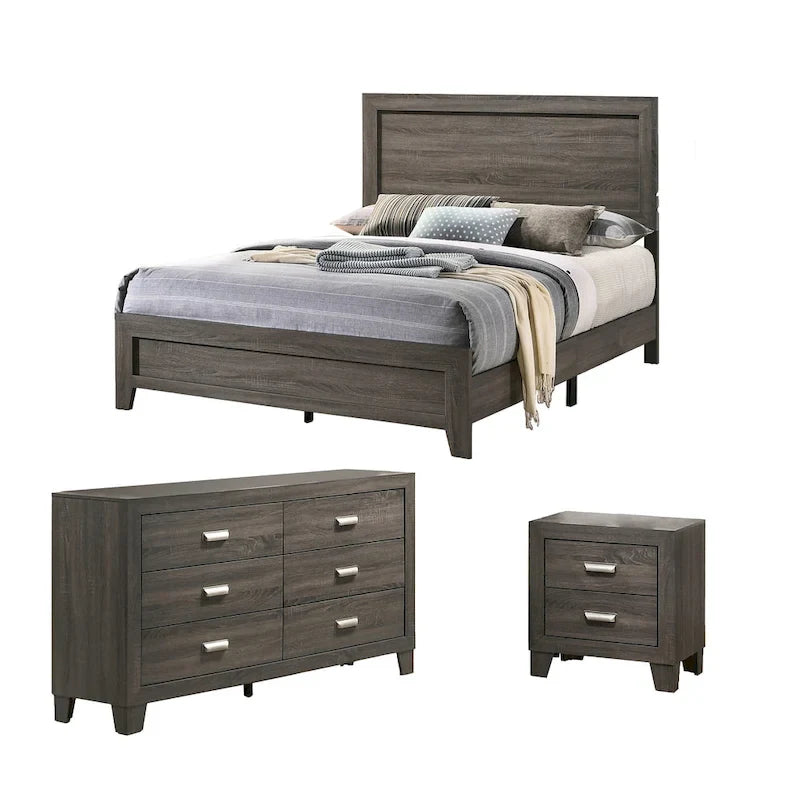 Ensemble de chambre à coucher 3 pièces Anastasia gris uni de qualité supérieure